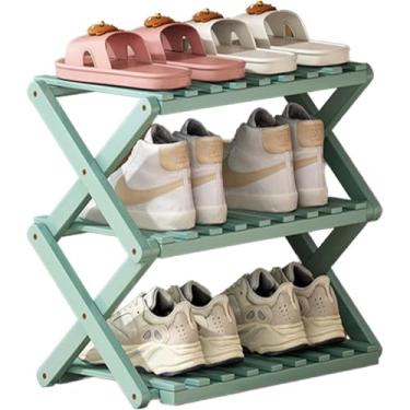 Imagem de Sapateira, Rack De Armazenamento De Sapatos Dobrável Portátil De 3/4/5 Andares, Sem Instalação Organizador De Sapateira Pequena, Torre De Sapateira Vertical De Bambu P, Green, 3 Layers