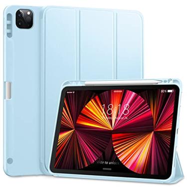 Imagem de DTTO Capa para iPad Pro de 11 polegadas, 4ª/3ª/2ª/1ª geração 2022/2021/2020/2018, capa traseira de TPU macio com suporte de três dobras e suporte de lápis embutido, também serve para iPad Air 5/4