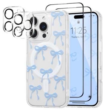 Imagem de UEEBAI Capa magnética para iPhone 15 Pro Max, capa de arco compatível com MagSafe, pacote com 2 [protetor de tela + protetor de lente da câmera], capa protetora transparente sem fio fina para mulheres