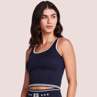 Imagem de Top Plié Sem Costura Alças Médias e Sustentação Confortável, Marinho, 
