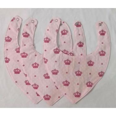 Imagem de Babador Bandana Impermeavel kit com 3 - Socela Baby, coroa rosa