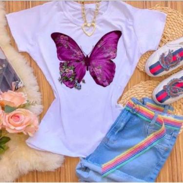 Imagem de Blusa T-shirt Camiseta Feminina Estampada -Borboleta- Várias Estampas 