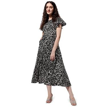 Imagem de OOMPH! Vestidos midi femininos Western & Fusion, Preto/branco, P