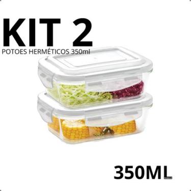 Imagem de Marmita de Vidro 350ml Potes Hermético KIT 2, 3 e 5 Un Tampa Travas Mi