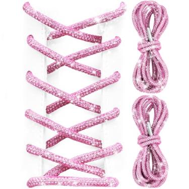 Imagem de UamGlsob Cadarços de strass com glitter, cadarços de corda redonda brilhante com diamante brilhante de cristal para tênis, moletons e botas, rosa, 54"/140cm