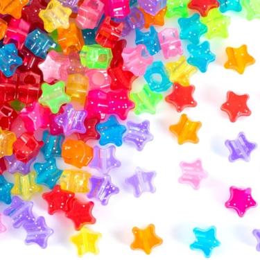 Imagem de Incinkod 200 peças de contas de estrela brilhantes formas de pônei de estrela para pulseira da amizade, conta Kandi de orifício grande para tranças de cabelo, fabricação de joias (multi-glitter)