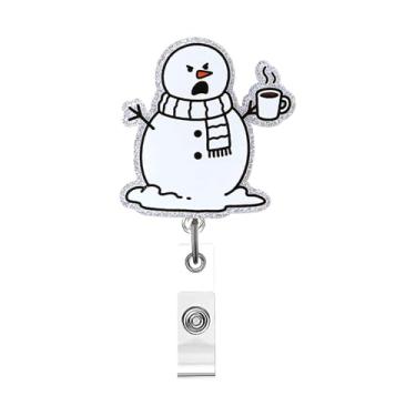 Imagem de Carretel de crachá de Natal retrátil – Porta-crachá de boneco de neve fofo com clipe jacaré, presentes para enfermeiras, trabalhadores de escritório, assistente médico, acessórios de identificação de