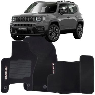Imagem de Tapete Carpete Renegade 2015 à 2025 Preto Logo Bordado Jogo 5 Peças Personalizado Automotivo