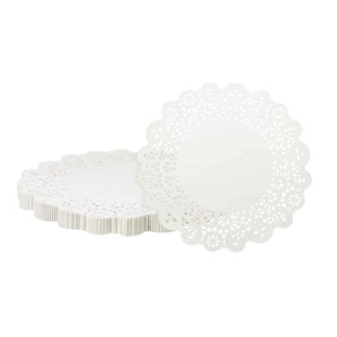 Imagem de HARFINGTON 200 peças de guardanapos de papel redondos de 26 cm toalha de mesa de renda redonda para bolos sobremesa artesanato festa casamento aniversário decoração de mesa, branco