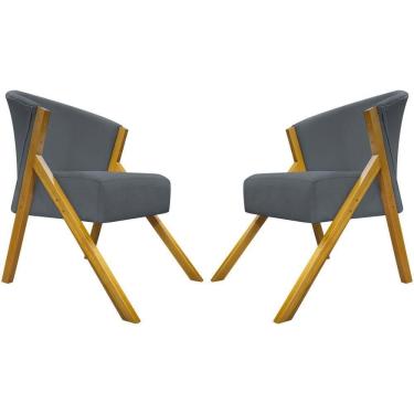 Imagem de Kit 2 Poltronas Decorativa You Suede Braça Amadeirada - Cinza Suede