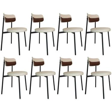 Imagem de Cadeira De Jantar Estofada Kit 8 Nyka M25 Linho Areia/marrom - Mpozenato