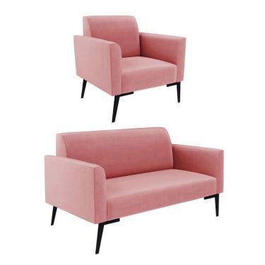 Imagem de Sofá Namoradeira Com Poltrona Pés Villach Marisa Suede D03 - D\'rossi Cor Rose