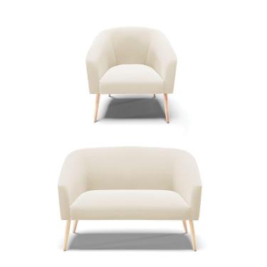 Imagem de Kit 01 Namoradeira 02Lug E 01 Poltrona Stella Bege Natural