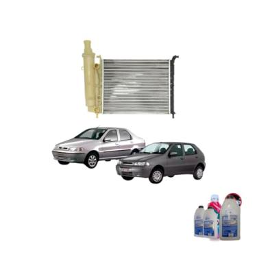 Imagem de Kit Radiador Palio 97> C/Ar + Aditivo Radiador Radiex R1892 Rosa Pronto Uso + Água Desmineralizada