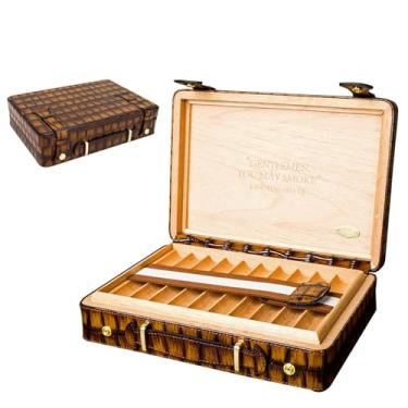 Imagem de Estojo de viagem para charutos, caixa de charutos portátil com forro de madeira de cedro, couro bovino, estampa de crocodilo vintage, comporta até 18 charutos B