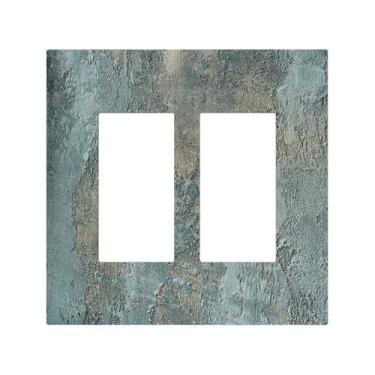 Imagem de Nadoabtm Capas decorativas texturizadas abstratas azul bege estilo industrial 2 gangues interruptor duplo interruptor de luz placa de interruptor elétrico capa decoração placa de parede Gfci para sala