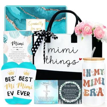 Imagem de Presentes Mimi para avó Mimi, presentes de aniversário de netos, avó, caixa de presente de Natal, ideias de conjunto de presente de aniversário para mulheres de neto, neta, netos com sacola, copo de