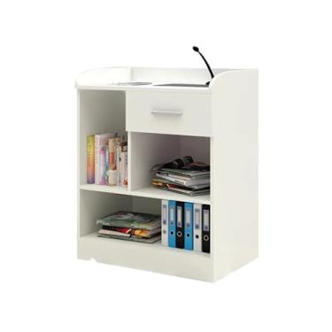 Imagem de Suporte de madeira para pódio, púlpitos para igrejas modernas, pódio com 1 gaveta e 3 áreas de armazenamento abertas, suporte de pódio portátil para igreja com defletor para escolas, escritórios