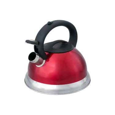 Imagem de Chaleira Inox 3L com Apito e Fundo Duplo – Indução Vermelha Elegante