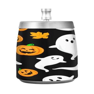 Imagem de Qilmy Cinzeiro de aço inoxidável Ghosts Pumpkins com tampa - Cinzeiro de cigarro à prova de vento sem cheiro sem fumaça para casa, escritório, carro, pátio, varanda (uso interno e externo)