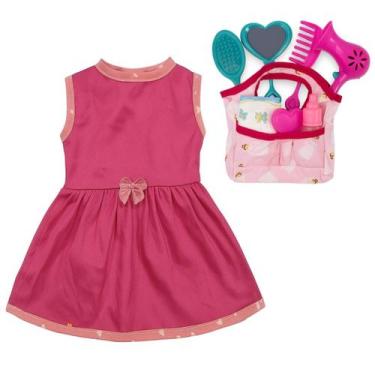 Imagem de Kit Vestido Para Boneca Rosa Menina + Bolsinha Maternidade - Art Brink