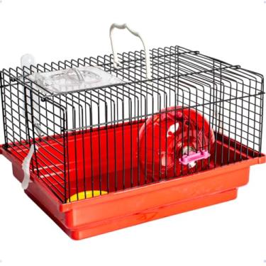 Imagem de Gaiola Pequena para Hamster com Roda de Exercício, Bebedouro e Comedouro vermelha 30x23x19cm, Metal e Plástico