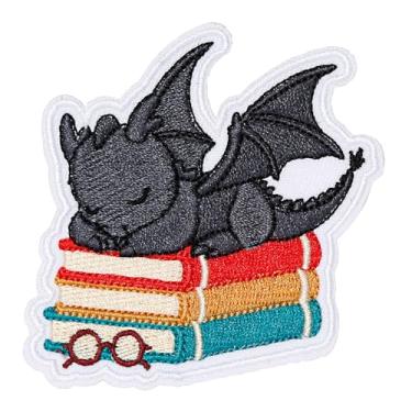 Imagem de XMJY Adesivos de dragão para livros, desenhos animados bordados fofos para amantes de livros, patch de meme para mochilas, chapéus, arreios para cães, jeans, roupas