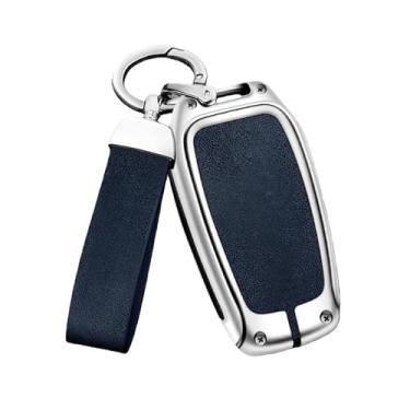 Imagem de Capa de chave de carro de couro de liga de zinco compatível com Toyota CHR Hilux Fortuner Land Cruiser 200 Camry Corolla Crown RAV4 Highland(A-silver blue ring)