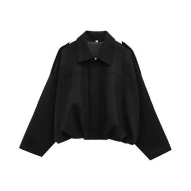 Imagem de Jaqueta Bomber Feminina De Camurça Manga Longa Com Zíper E Gola Lapela