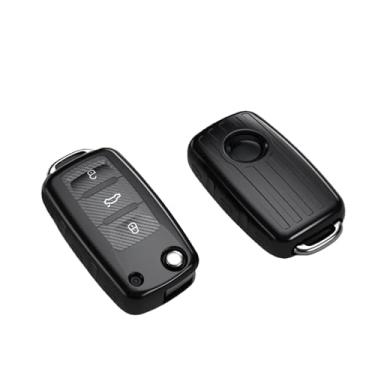 Imagem de Capa Csae de chave de carro de fibra de carbono TPU compatível com VW Polo Golf Passat compatível com Skoda Octavia A5 Bora Jetta Seat Ibiza Leon acessórios(A-black)