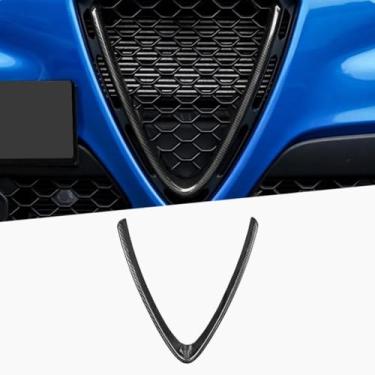 Imagem de Carbon Look Car Bumper Grill Kit de corpo de tira decorativa Grade de para-choque dianteiro compatível com Stelvio 2017-2021 parte externa