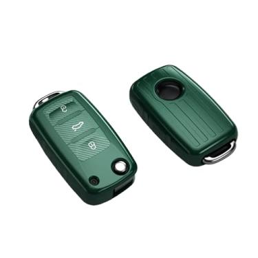 Imagem de Capa Csae de chave de carro de fibra de carbono TPU compatível com VW Polo Golf Passat compatível com Skoda Octavia A5 Bora Jetta Seat Ibiza Leon acessórios(A-green)