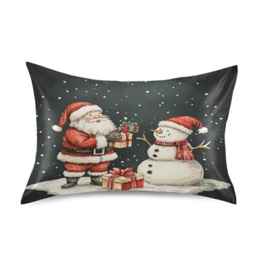 Imagem de Blueangle Linda fronha de cetim de Papai Noel para cabelo e pele, fronha de seda, tamanho Queen (51 x 76 cm) - Capas de almofada de cetim com fecho de envelope (543)