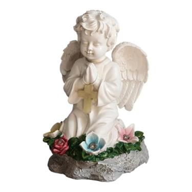Imagem de Baoblaze Estátua de Anjo Solar, Escultura de Anjo Ajoelhado, Decoração Solar para Jardim, Estatueta de em Oração para Memorial, Jardim, Pátio ou Caminho.