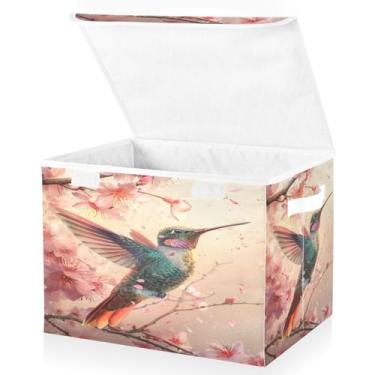 Imagem de Blueangle Cestos de armazenamento coloridos de beija-flor com tampas, 42 x 32 x 30 cm, grande cesta organizadora dobrável para decoração de casa e escritório (552)