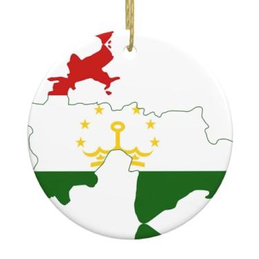 Imagem de Estampa de mapa da bandeira do Tajiquistão de Natal para pendurar em cerâmica redonda, pingentes de porcelana, decoração criativa de Natal
