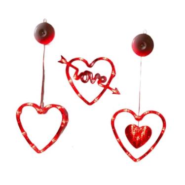 Imagem de Fenteer Conjunto de 3 Luminárias Decorativas de Janela para o Dia dos Namorados, Luzes Pendentes com Ventosa e Lâmpadas LED para Decoração de Casa