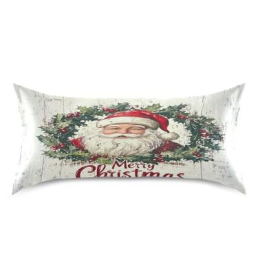 Imagem de Blueangle Fronha de cetim de Natal Papai Noel para cabelo e pele, fronha de seda, tamanho king (50,8 x 101,6 cm) - Capas de almofada de cetim refrescantes com fecho de envelope (456)