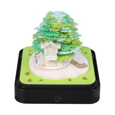 Imagem de Calendário 3D 2026, calendário de casa na árvore 2026, bloco de notas diário, decoração de mesa esculpida em papel, presente exclusivo de artesanato de feriado e dia dos namorados, verde