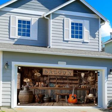 Imagem de Capa para porta de garagem caubói ocidental 40,6 cm x 1,8 m decoração de banner cenário selvagem oeste country vintage bar garagem decoração boate pub estúdio fotográfico fundos suprimentos para festa