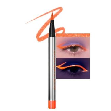 Imagem de Delineador laranja brilhante UV neon gel delineador lápis maquiagem, arco-íris Halloween colorido gel delineador de olhos brilho na maquiagem escura, delineadores à prova d'água de longa duração para