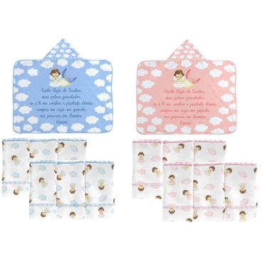 Imagem de KIT TOALHA DE BANHO BEBE E 6 PANOS DE BOCA ANJINHO