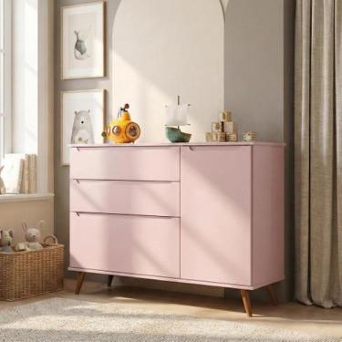 Imagem de Cômoda Infantil 100% MDF com 3 Gavetas e 1 Porta Retrô Melinda Rosa - 