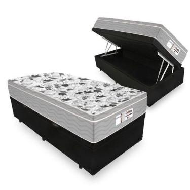 Imagem de Cama Box Baú Solteiro Tecido Sintético Preto com Colchão de Molas Ensa