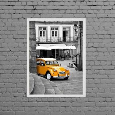Imagem de Quadro Cidade Com Carro Amarelo Moldura Branca 33X24Cm