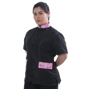 Imagem de Jaleco Groomer  Feminino Uniforme Tosador Anti Pelos Preto Liso Com De