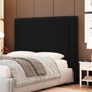 Imagem de Cabeceira Cama Box Casal Padrão Alba 140cm com Frame Couríssimo Preto - Abmaza
