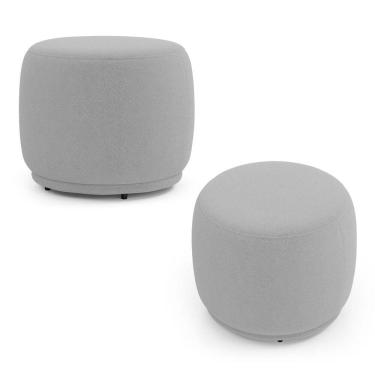 Imagem de Kit 02 Puffs Decorativos Orgânicos Molly Redondo Bouclê Cinza Claro - Abmaza