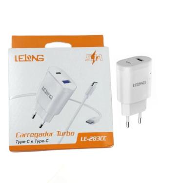 Imagem de Carregador Turbo Com 2 Entradas Tipo C Carga Rápida Lelong, Branco