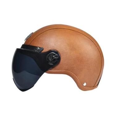 Imagem de Capacete De Couro Vintage Para Motociclistas Masculinos Com Viseira Ha